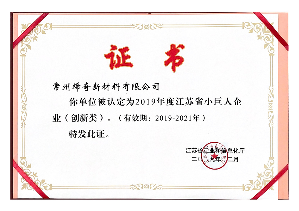 江蘇省小巨人企業(yè)——證書